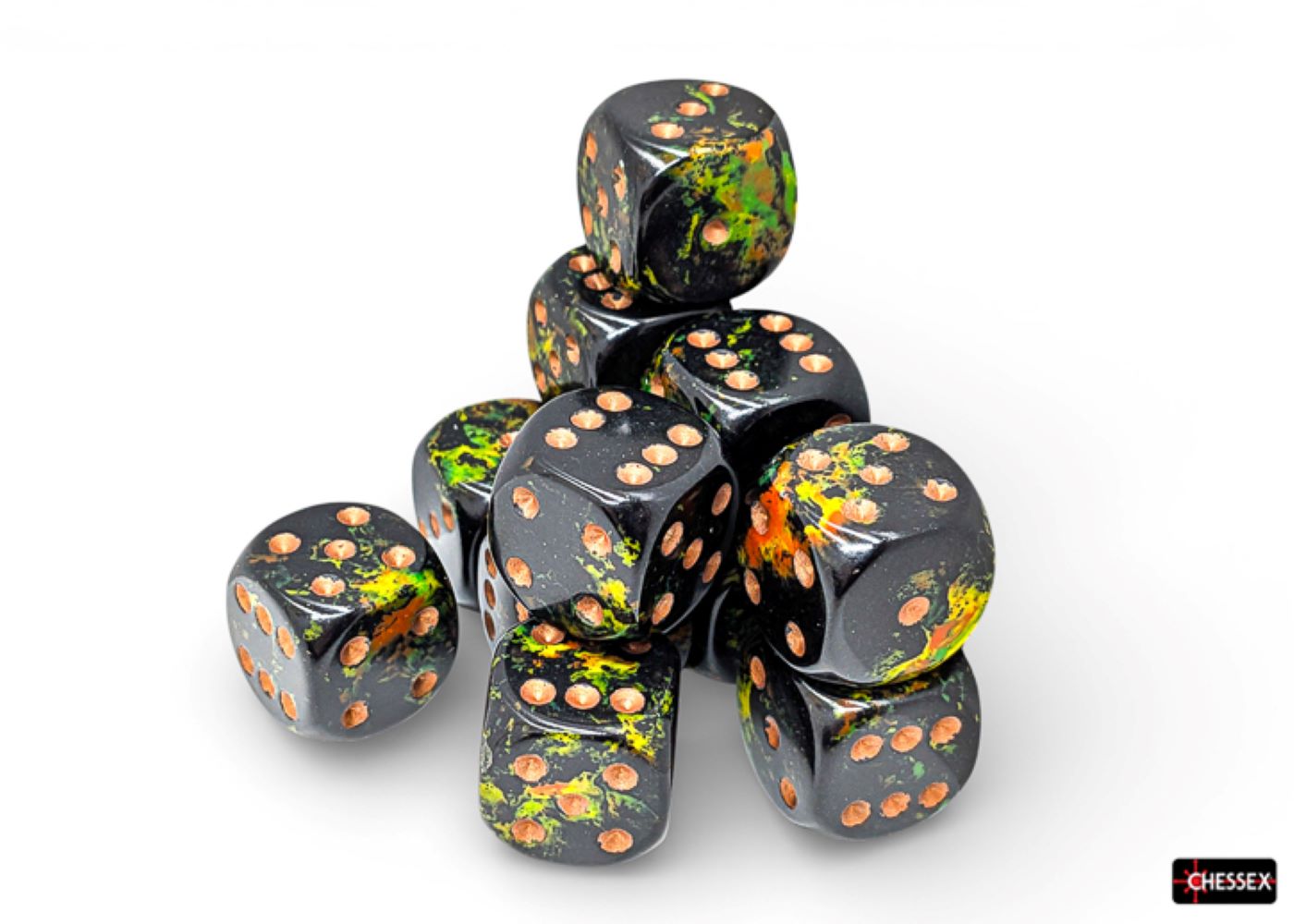 Chessex: Deep Forest/Gold 16mm d6 Dice Block (12 Dice)