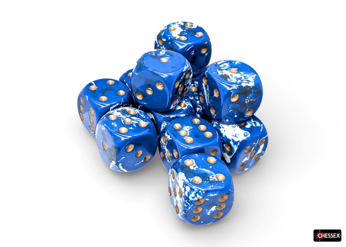 Chessex: Wavebreak/Gold 16mm d6 Dice Block (12 Dice)