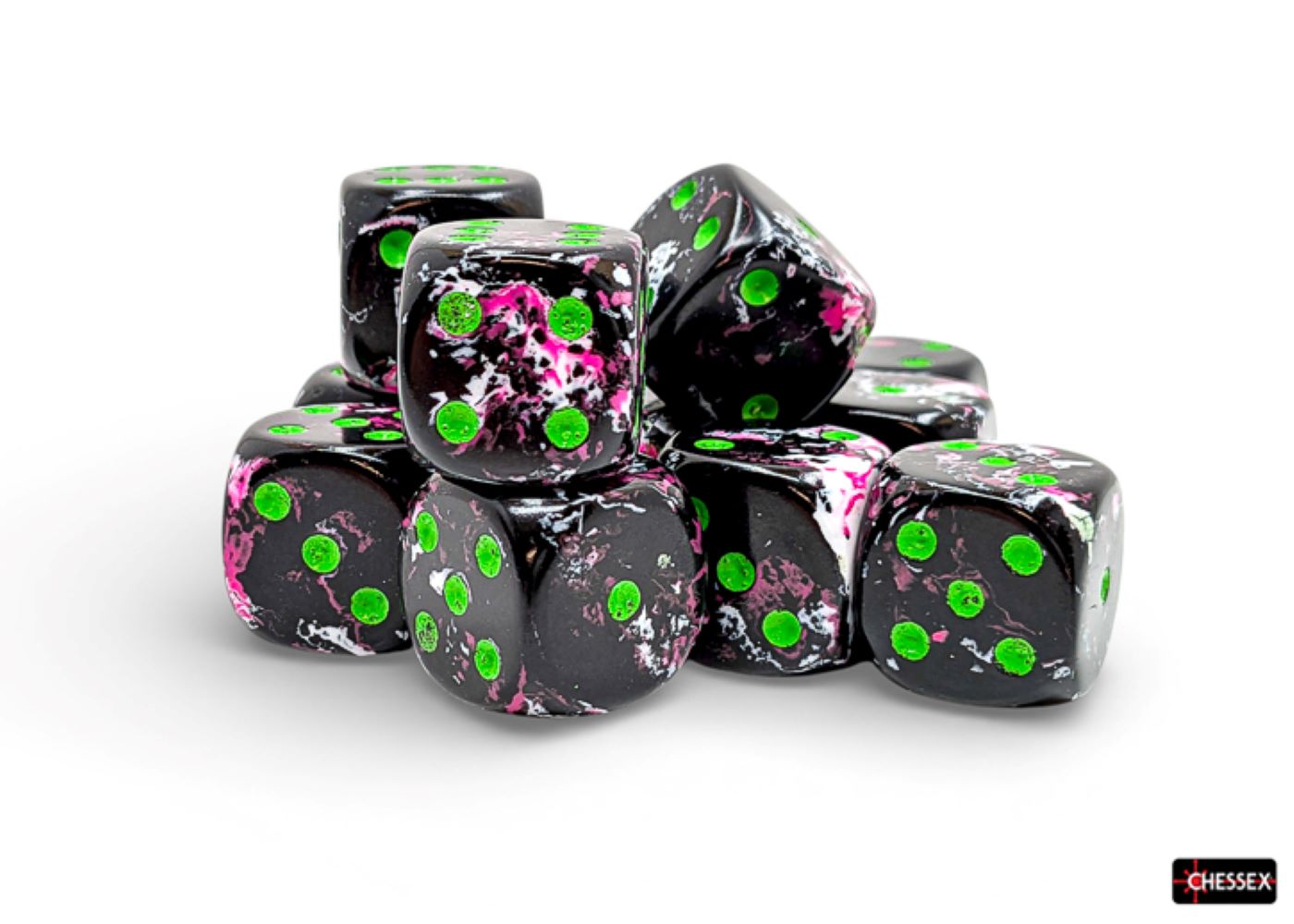 Chessex: Paintball/Green 16mm d6 Dice Block (12 Dice)