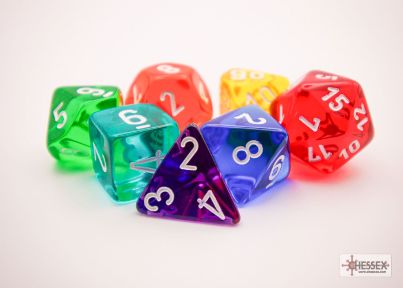 Chessex: Prism Translucent GM and Beginner Player Polyhedral 7-Dice Set