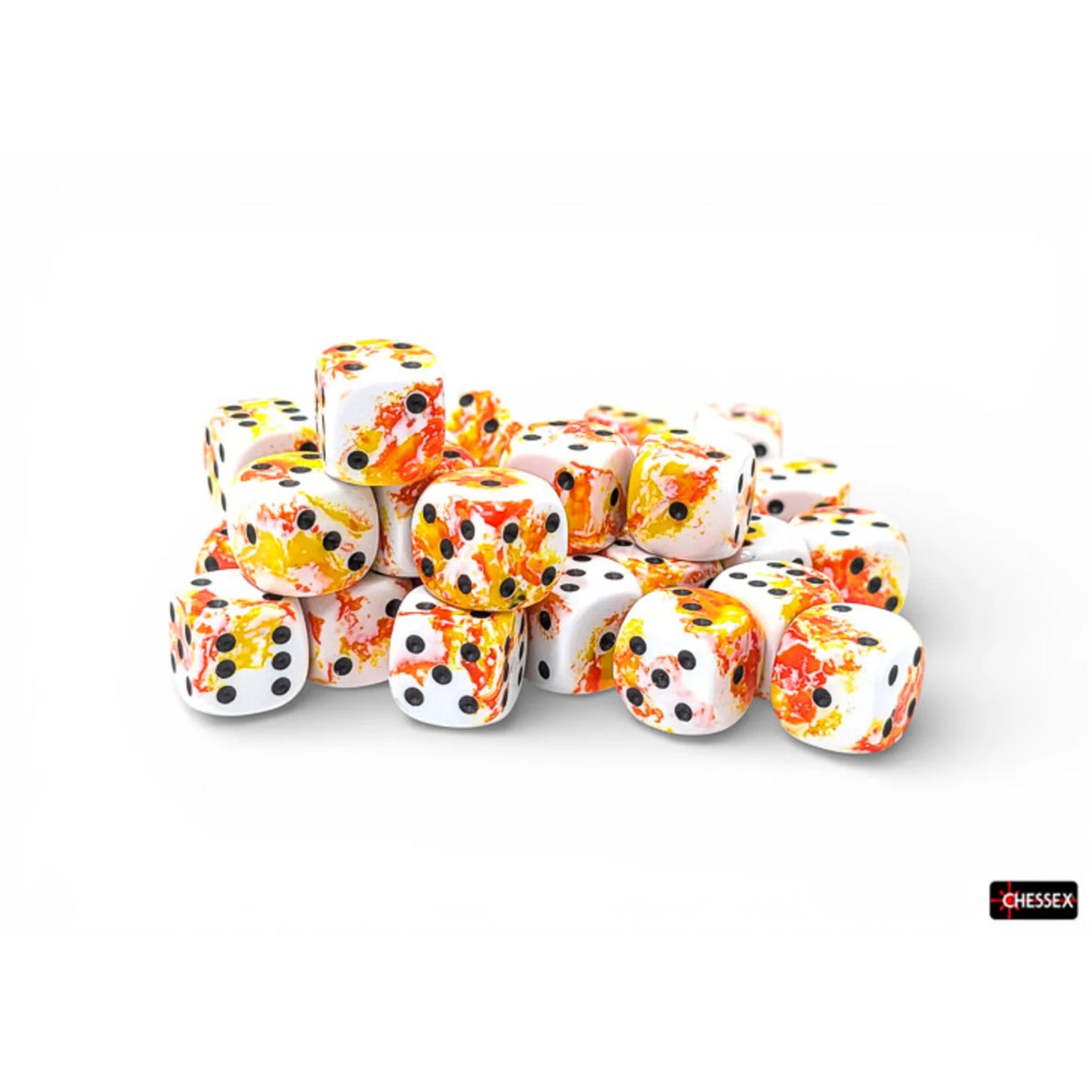 Chessex: Sunrise/Black 12mm d6 Dice Block (36 Dice)
