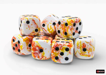 Chessex: Sunrise/Black 16mm d6 Dice Block (12 Dice)