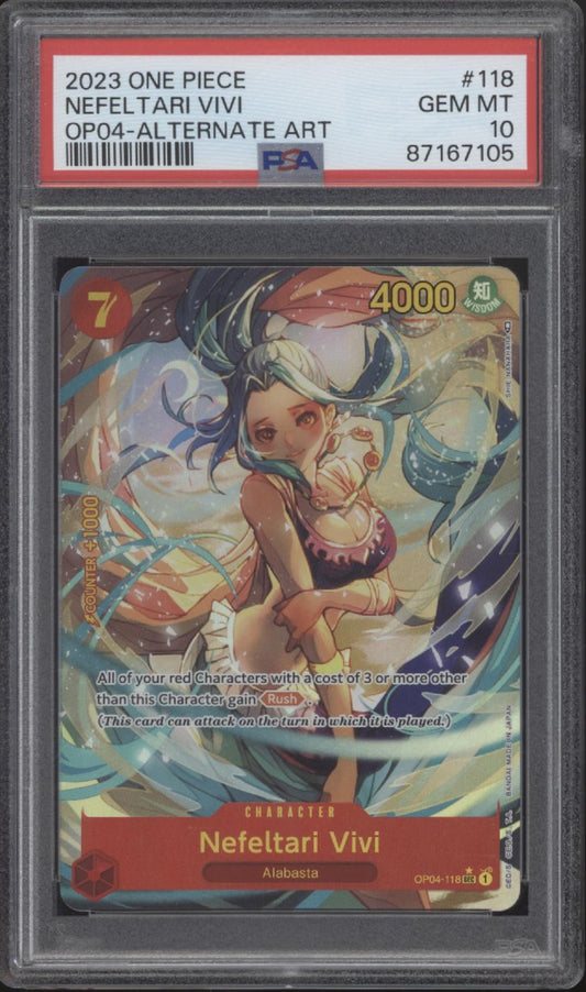 Nefeltari Vivi One Piece Card Game Kingdoms of Intrigue Alt Art #118 PSA 10