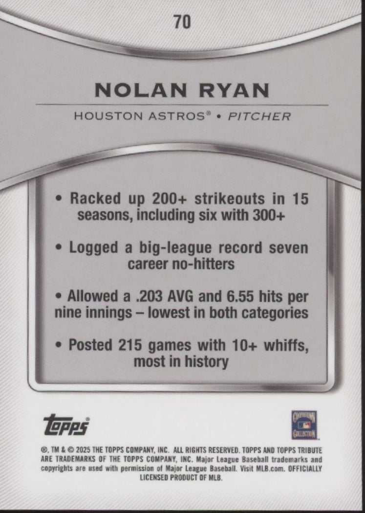 Nolan Ryan 2025 Topps Tribute #70