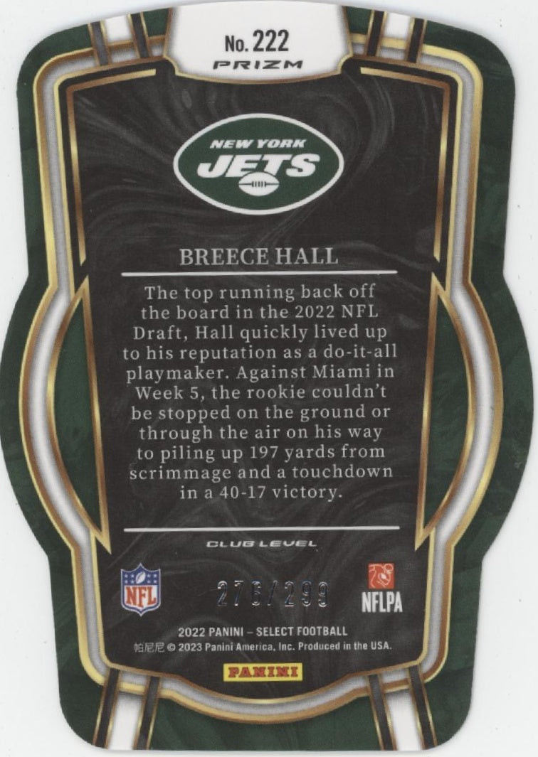 Breece Hall 2022 Panini Select Die-Cut Neon Green Prizm RC 276/299 #222