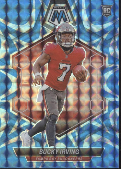 Bucky Irving 2024 Panini Mosaic Blue Prizm RC #385