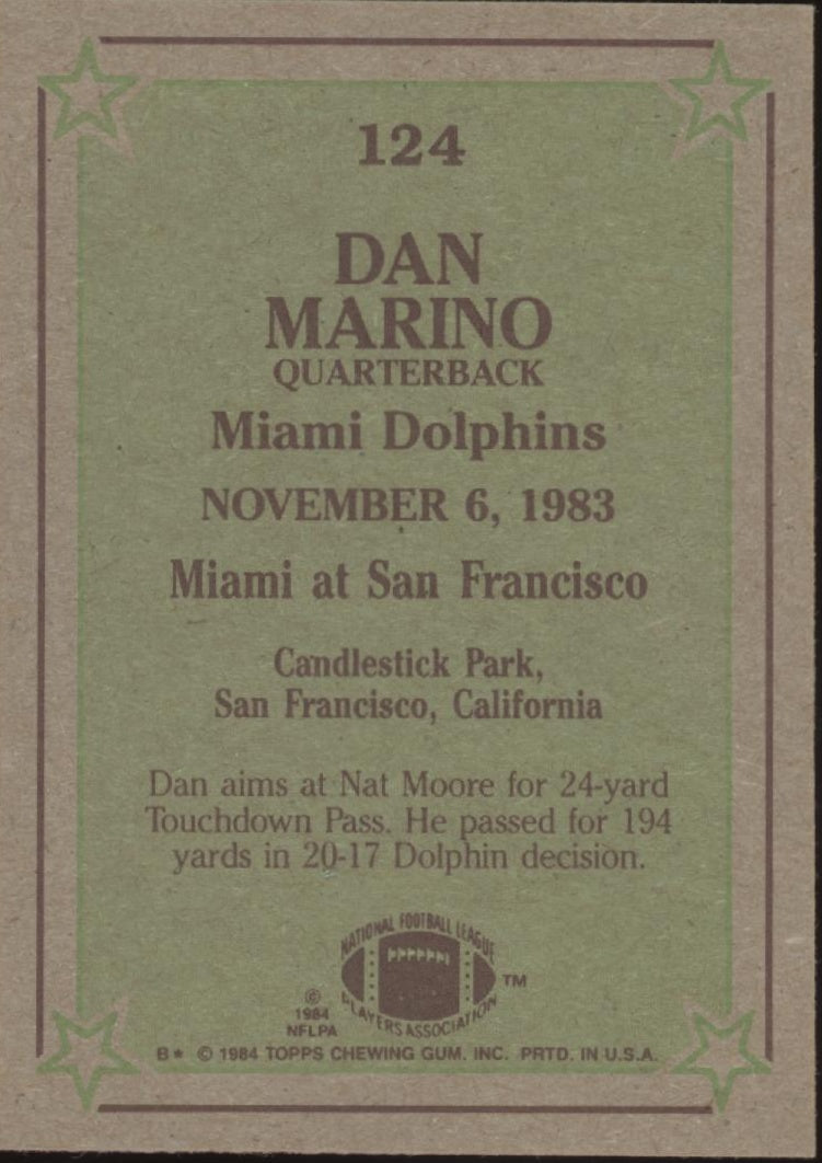 Dan Marino 1984 Topps Instant Replay #124 Miami Dolphins #2