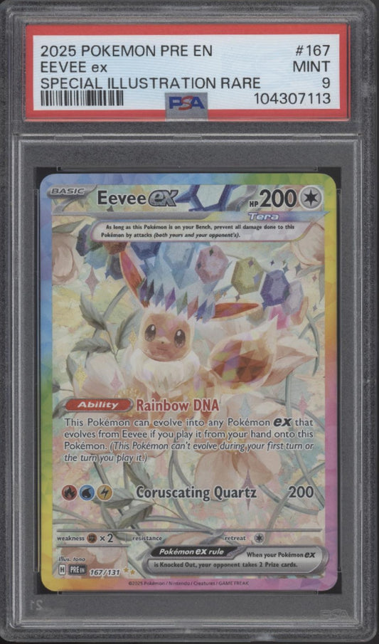 Eevee ex Pokemon Prismatic Evolutions Special Illustration Rare #167 PSA 9