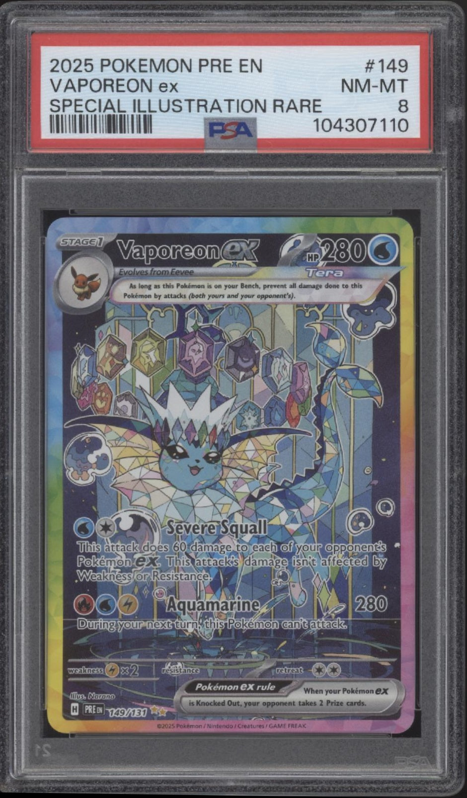 Vaporeon ex Pokemon Prismatic Evolutions Special Illustration Rare #149 PSA 8