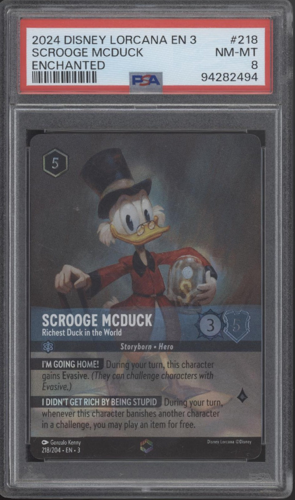 Scrooge McDuck Disney Lorcana Into the Inklands Enchanted #218 PSA 8