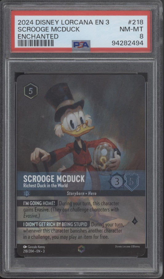 Scrooge McDuck Disney Lorcana Into the Inklands Enchanted #218 PSA 8