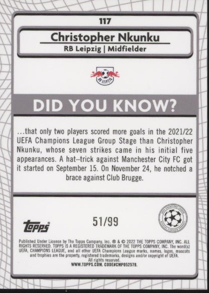 Christopher Nkunku 2022-23 Topps Merlin UEFA CL Green Refractor 51/99 #117
