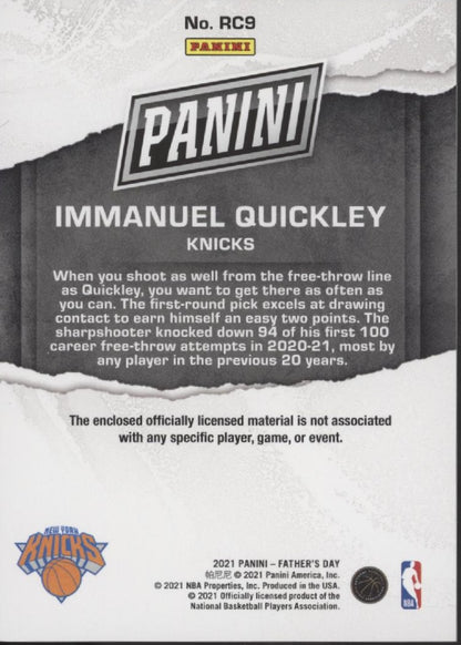 Immanuel Quickley 2021 Panini Father's Day Swatch RC 14/25 #RC9