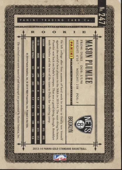 Mason Plumlee 2013-14 Panini Gold Standard Swatch RC Auto #247
