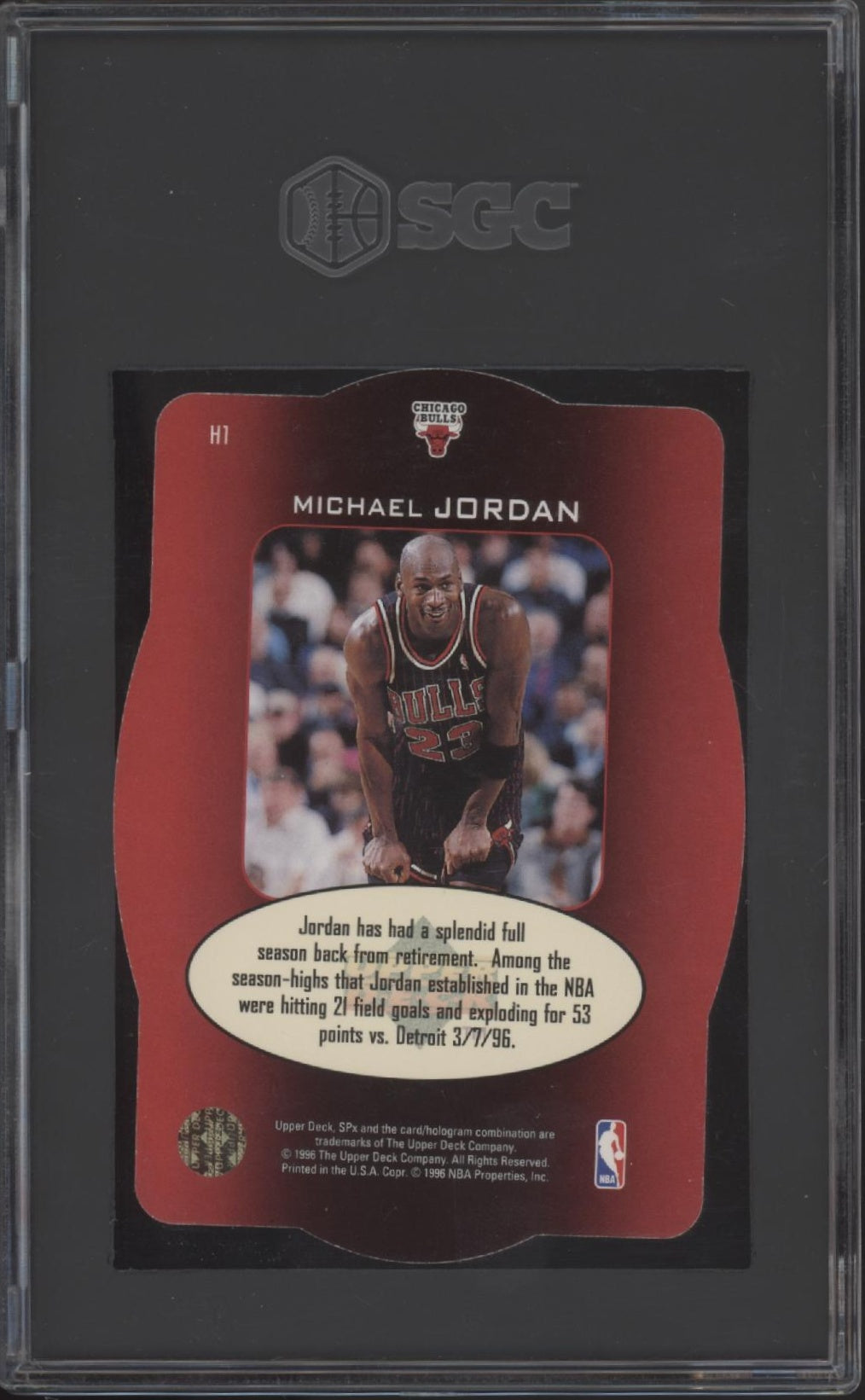 Michael Jordan 1996 Upper Deck SPX Holoview Heroes #H1 SGC 10