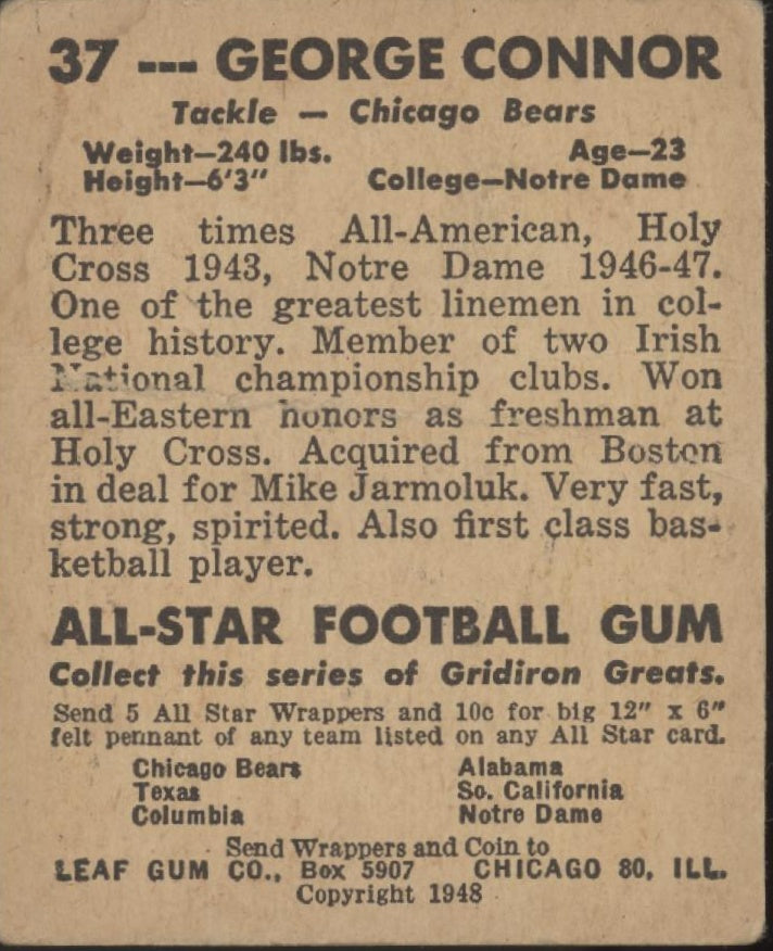 George Connor 1948 Leaf #37 Chicago Bears PR #1