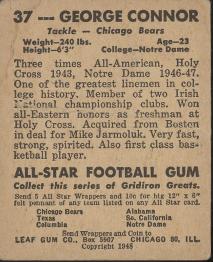 George Connor 1948 Leaf #37 Chicago Bears PR #1