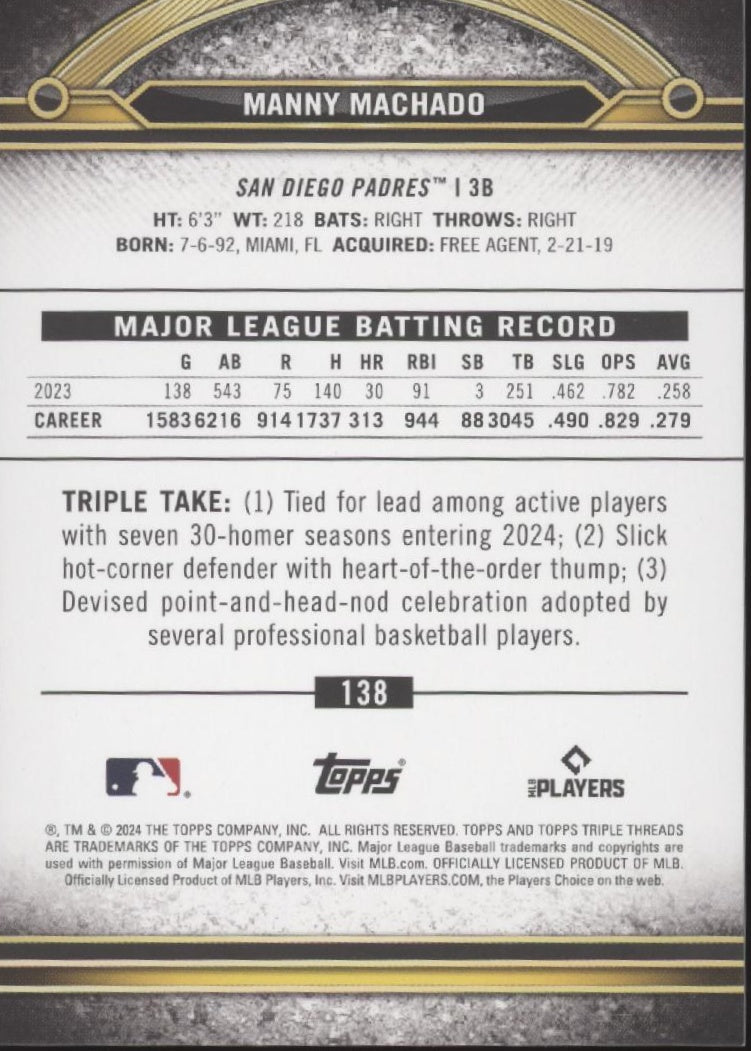 Manny Machado 2024 Topps Triple Threads #138