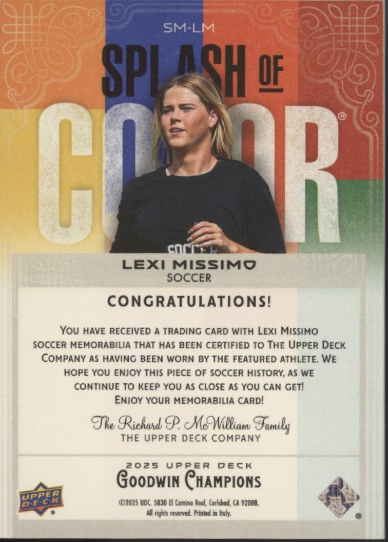 Lexi Missimo 2025 Upper Deck Goodwin Champions Splash of Color Swatch #SM-LM