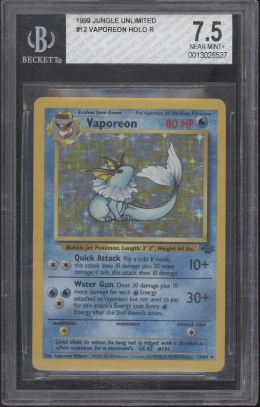 Vaporeon Pokemon Jungle Holo #12 Beckett 7.5