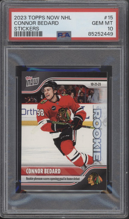 Connor Bedard 2023-24 Topps Now Stickers Red Jersey RC #15 PSA 10 #1