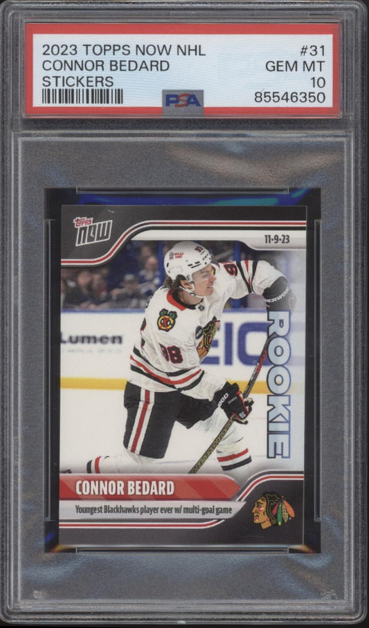 Connor Bedard 2023-24 Topps Now Stickers White Jersey RC #31 PSA 10 #1