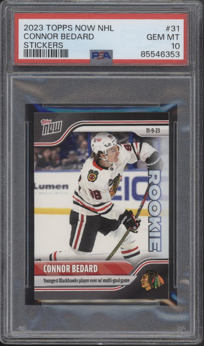 Connor Bedard 2023-24 Topps Now Stickers White Jersey RC #31 PSA 10 #3
