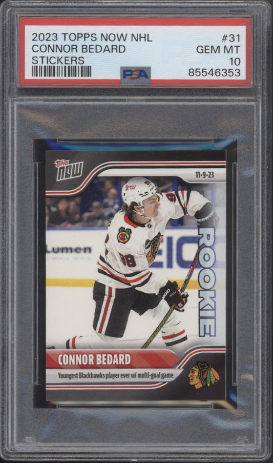 Connor Bedard 2023-24 Topps Now Stickers White Jersey RC #31 PSA 10 #3