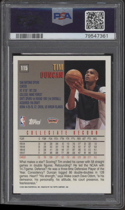 Tim Duncan 1997-98 Topps RC #115 PSA 9 #2