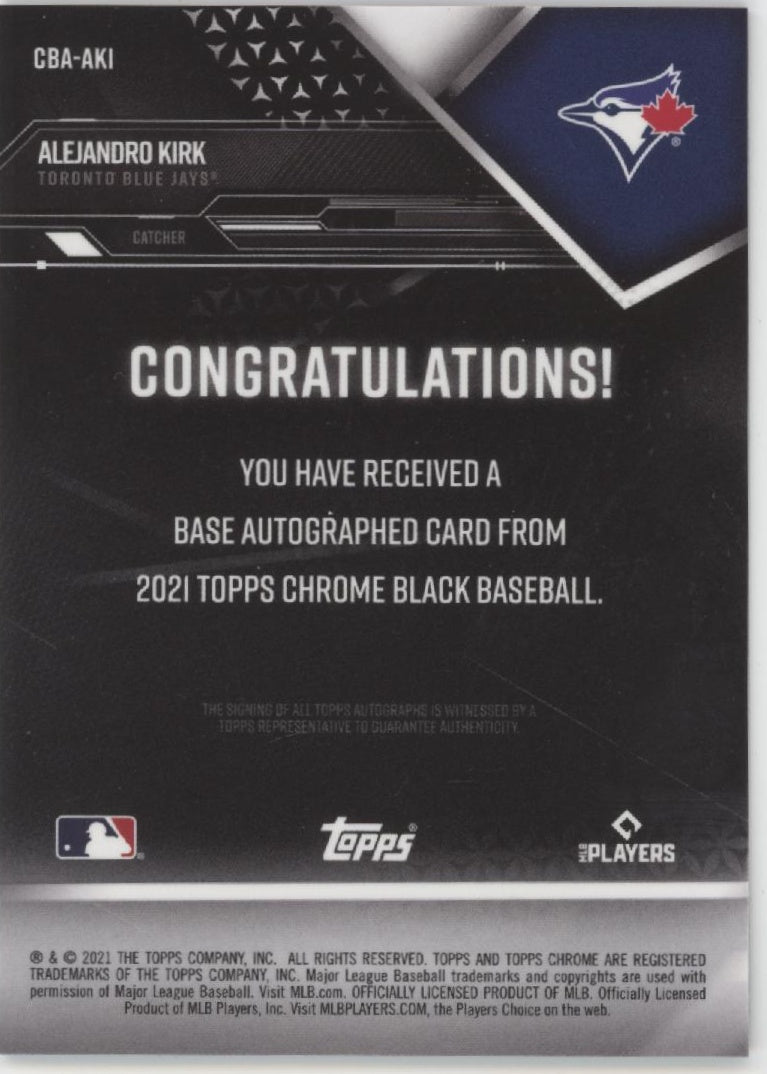 Alejandro Kirk 2021 Topps Chrome Black Green Refractor RC Auto 55/99 #CBA-AKI