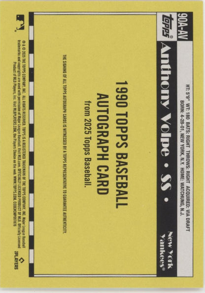 Anthony Volpe 2025 Topps 35th Anniversary '90 Auto #90A-AV