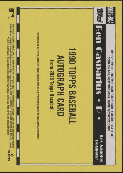 Ben Casparius 2025 Topps 35th Anniversary '90 RC Auto #90B2-BCA