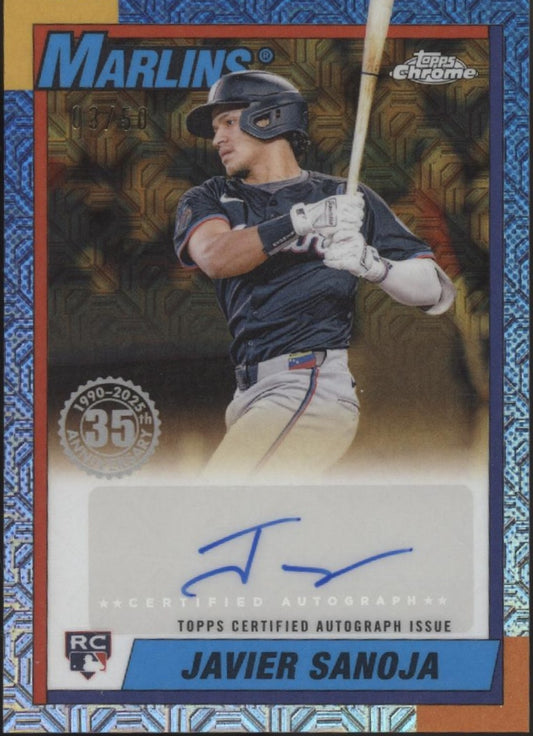 Javier Sanoja 2025 Topps Chrome 35th Anniversary '90 Blue Mojo Refactor RC Auto