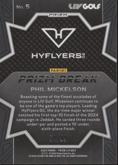 Phil Mickelson 2024 Panini Prizm LIV Prizm Break Blue Prizm 54/99 #5