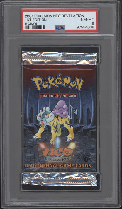 Neo Revelation Pokemon 1st Edition Raikou Booster Pack PSA 8 Neo Revelation Pokemon 1st Edition Raikou Booster Pack PSA 8