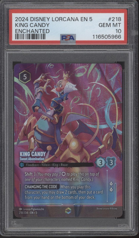 King Candy Disney Lorcana Shimmering Skies Enchanted #218 PSA 10