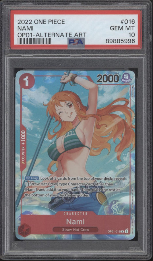 Nami One Piece Card Game Romance Dawn Alt Art #016 PSA 10