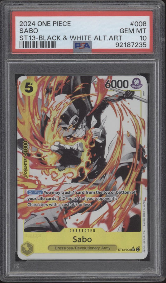 Sabo One Piece Card Game The Three Brothers Black & White Alt Art #008 PSA 10