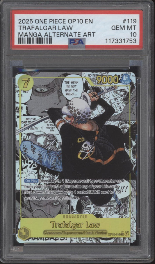 Trafalgar Law One Piece Card Game Royal Blood Manga Alt Art #119 PSA 10