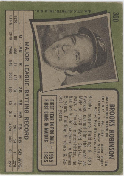 Brooks Robinson 1971 Topps #300 Baltimore Orioles VG #3