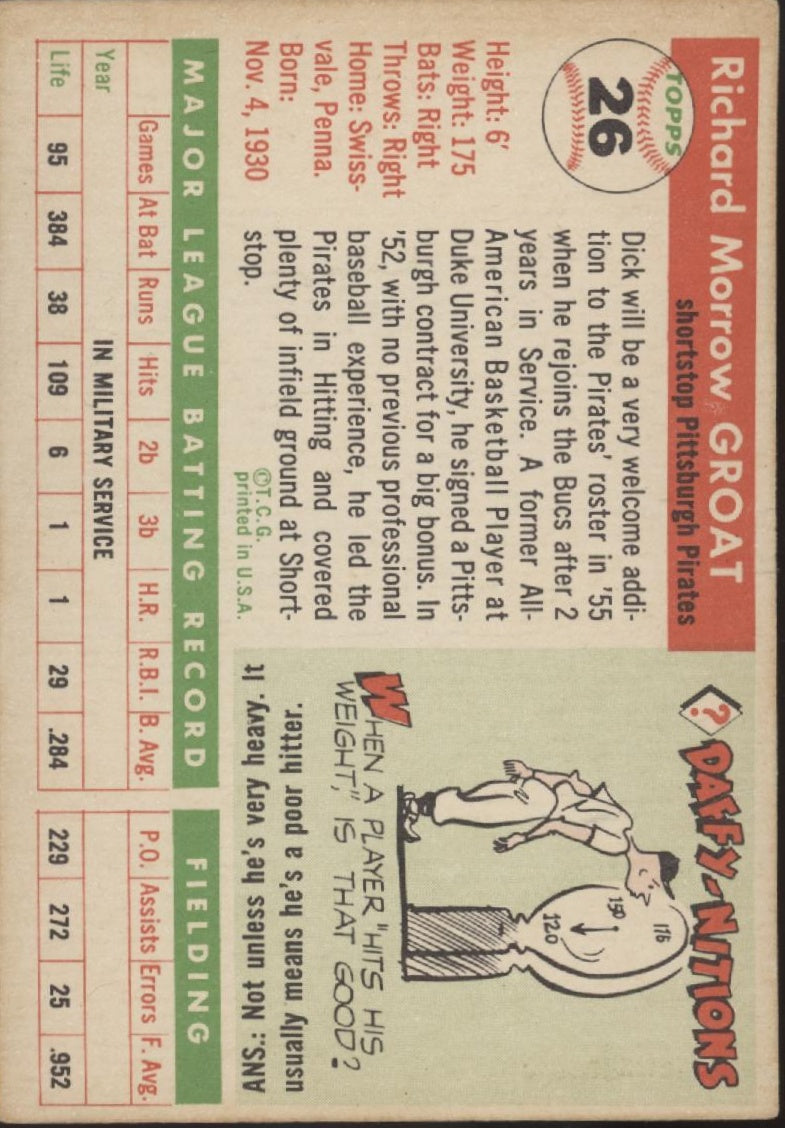 Dick Groat 1955 Topps #26 Pittsburgh Pirates VG