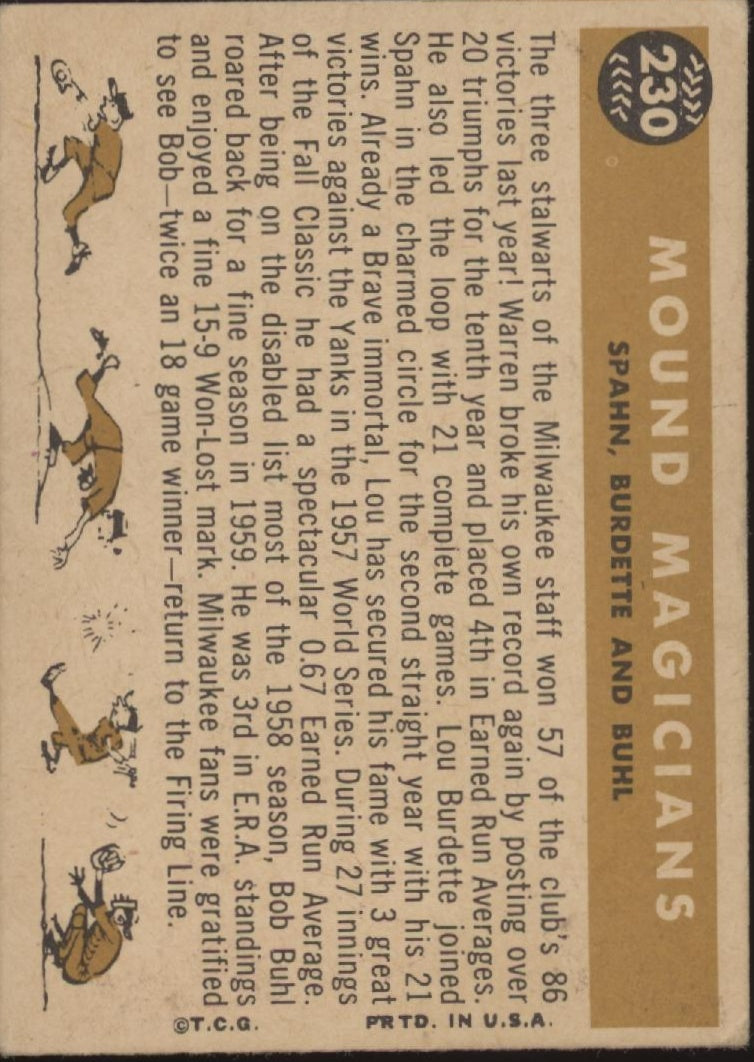 Mound Magicians 1960 Topps Burdette / Spahn / Buhl #230 VG-EX #3