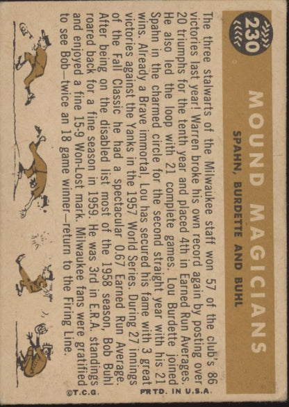 Mound Magicians 1960 Topps Burdette / Spahn / Buhl #230 VG-EX #3