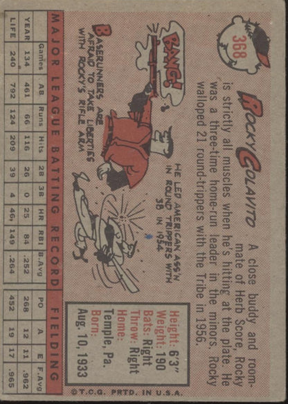 Rocky Colavito 1958 Topps #368 Cleveland Indians VG #3
