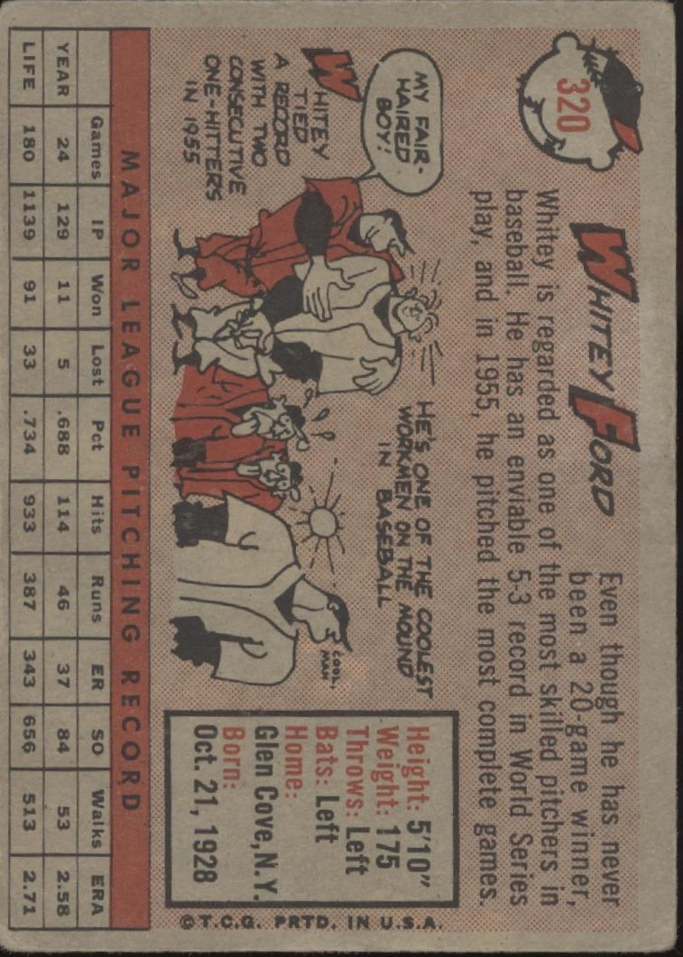Whitey Ford 1958 Topps #320 New York Yankees GD