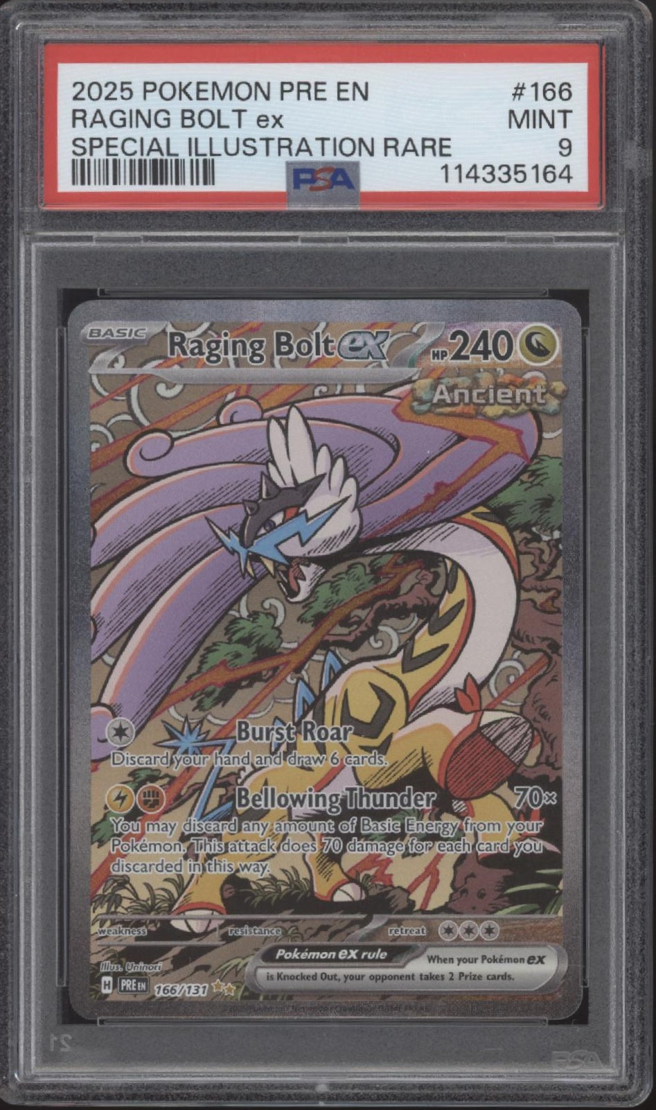 Raging Bolt ex Pokemon Prismatic Evolution Special Illustration Rare #166 PSA 9