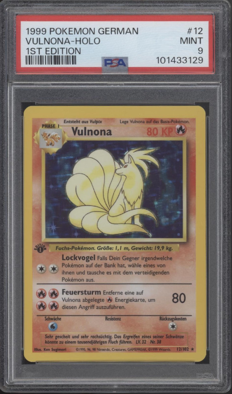 Ninetales Pokemon Base Set Holo 1st Edition German #12 PSA 9