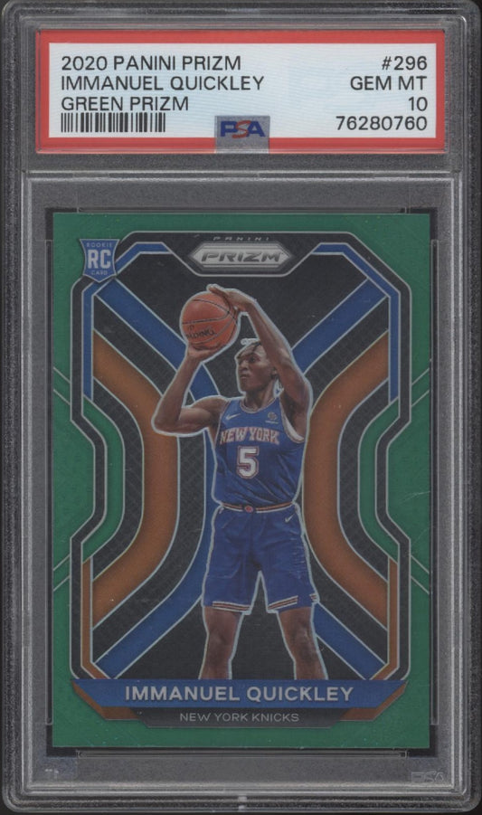 Immanuel Quickley 2020-21 Panini Prizm Green Prizm RC #296 PSA 10