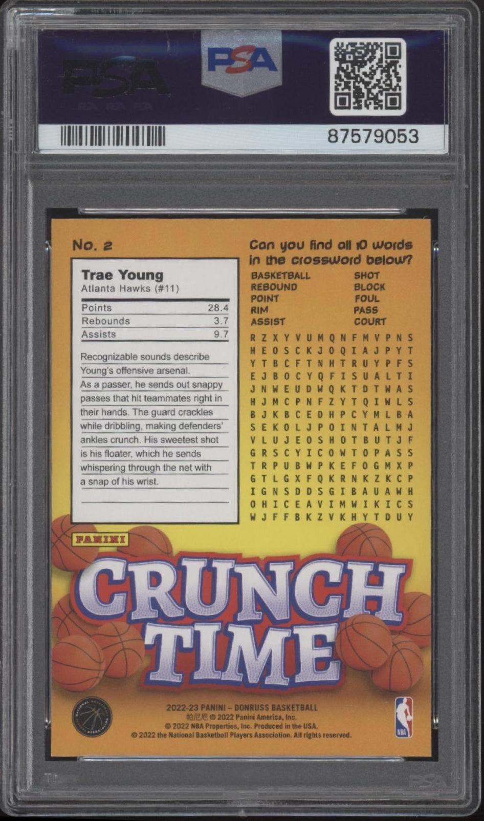 Trae Young 2022-23 Panini Donruss Crunch Time Press Proof #2 PSA 9