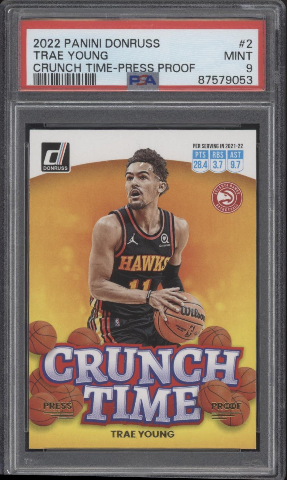 Trae Young 2022-23 Panini Donruss Crunch Time Press Proof #2 PSA 9